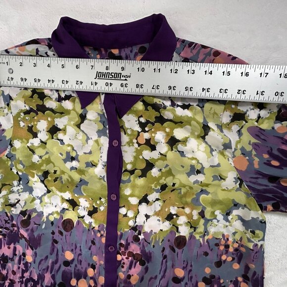 W118 By Walter Baker Womens Abstract Print Sheer Button-Down Shirt Medium Purple - Picture 4 of 8